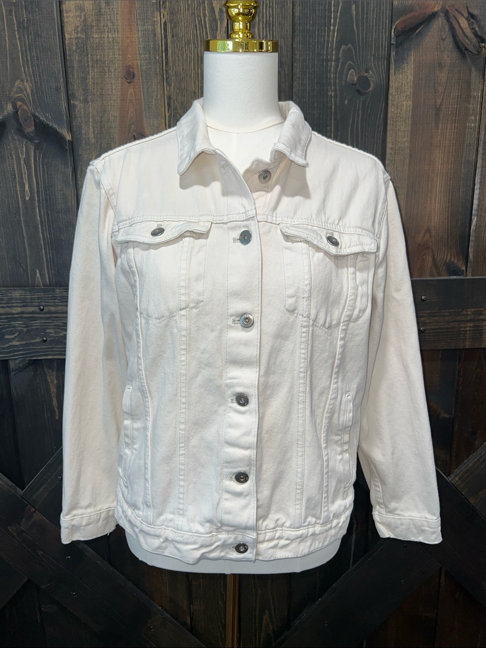 Anthropologie Pilcro White Denim Jacket M Casual Pockets Button Front Capsule‎